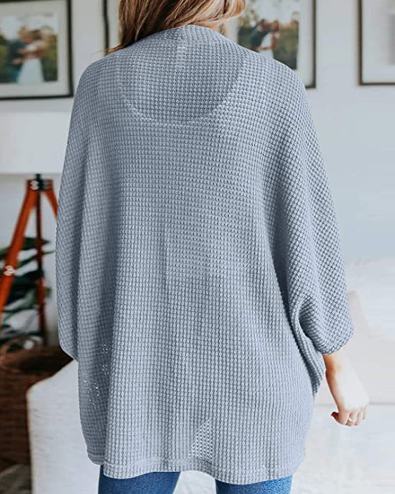 Ribbad Cardigan Dam med 3/4 Ärmar i Polyester – Elegant och Bekväm för Vardagsbruk 5