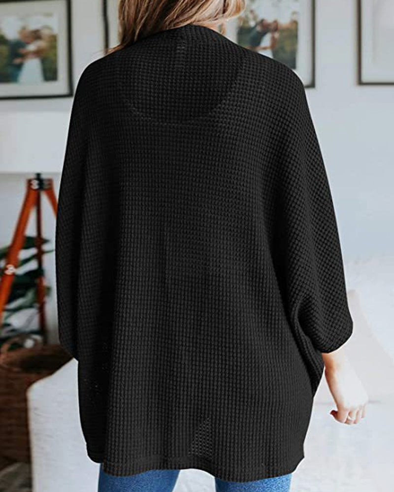 Ribbad Cardigan Dam med 3/4 Ärmar i Polyester – Elegant och Bekväm för Vardagsbruk 3