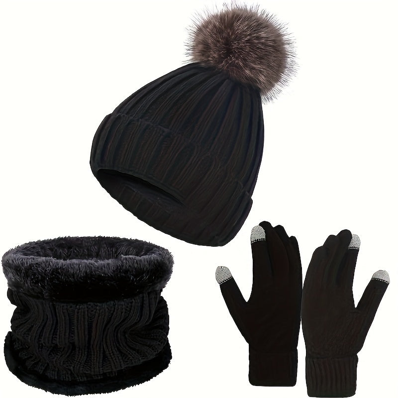 Variant image for Kvinnors Vinteruppsättning Hatt Halsduk Handskar Mjukt Tyg-9