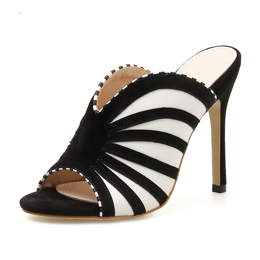 Dam Sandaler Klack Zebra Mönster Flock Material-1