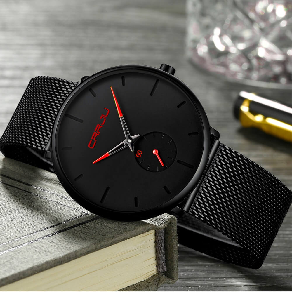 Herrklocka Minimalistisk Design i Rostfritt Stål och Läder-6