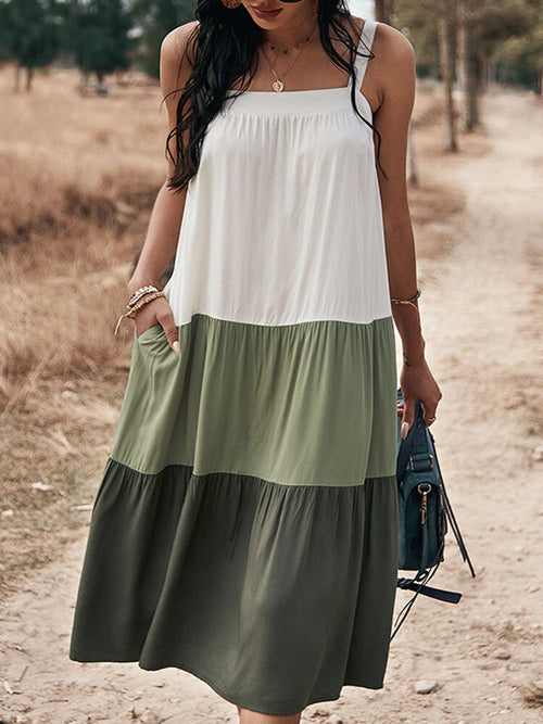 Kvinnors Midi Klänning Avslappnad Bomull med Fickor-1