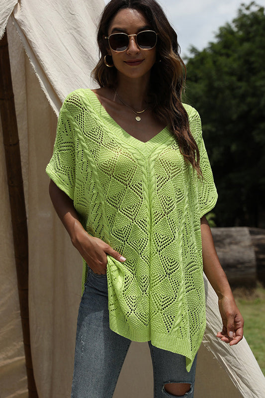 Dam V-ringad Topp HalvÀrmar Polyester-1