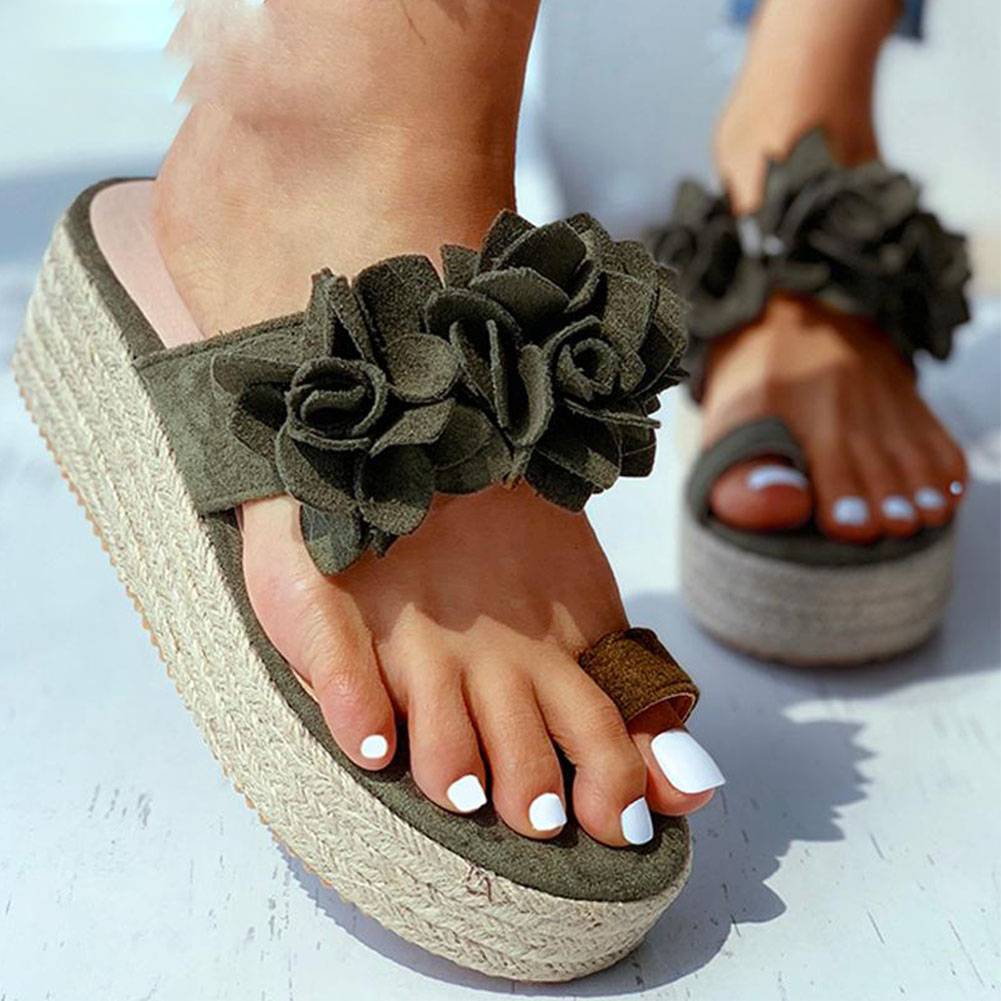 Kvinnor Kilsandaler Blommig Rem PU Medelhög Kilklack-5