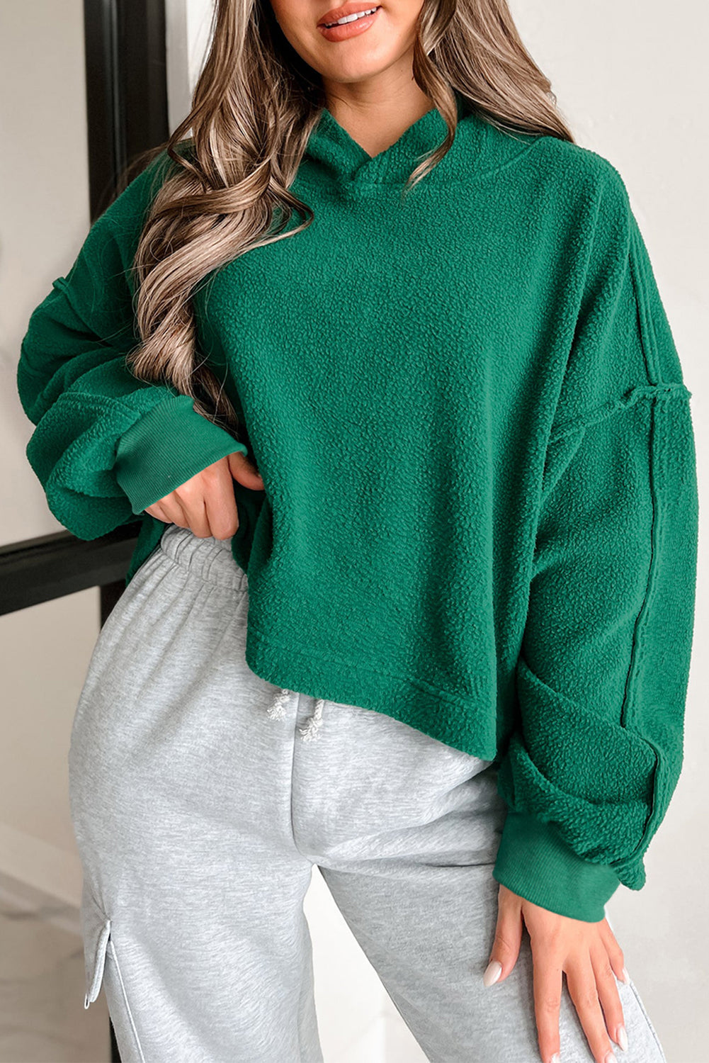 Dam Hoodie Överdäckta Axlar Mjuk Sherpa-1