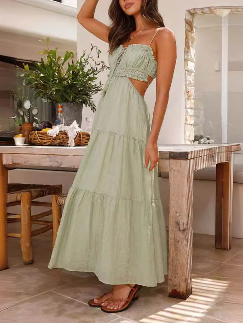 Maxiklänning Dam Utskuren Flödande Design Polyester för Sommar-3