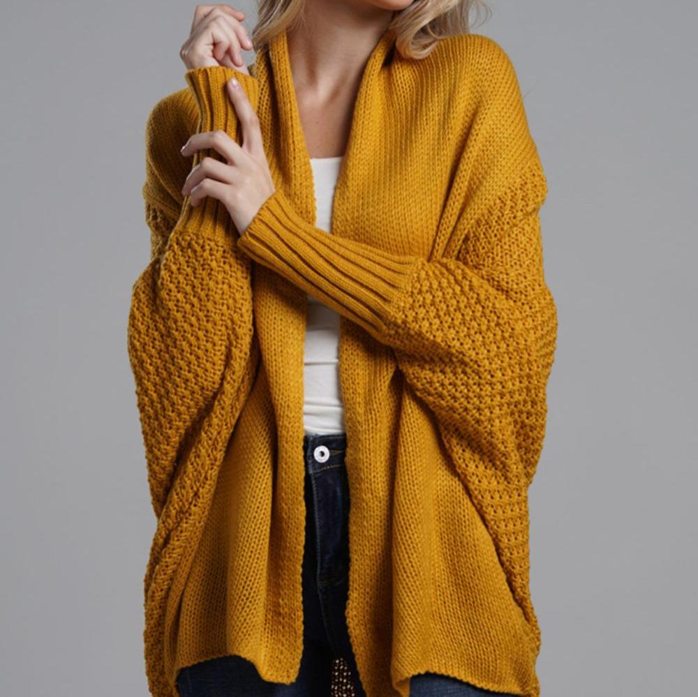 Variant image for Kvinnor Lång Kofta Dolmanärmar Stickad Material-7