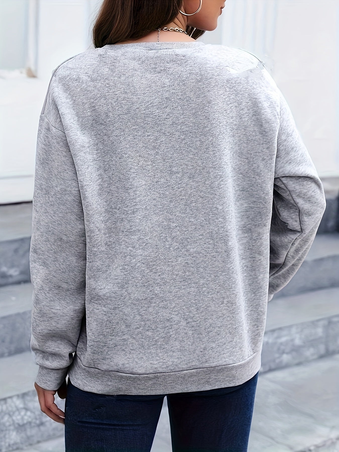 Dam Sweatshirt Modern Design Mjuk Tyg Avslappnad Passform-3