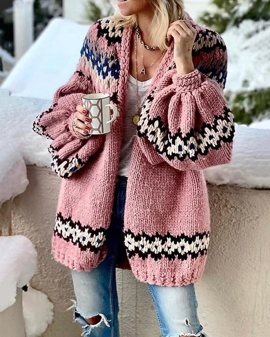Kvinna LĂ„ng Kofta Cardigan med Lykta Ărmar Akryl Polyester 1