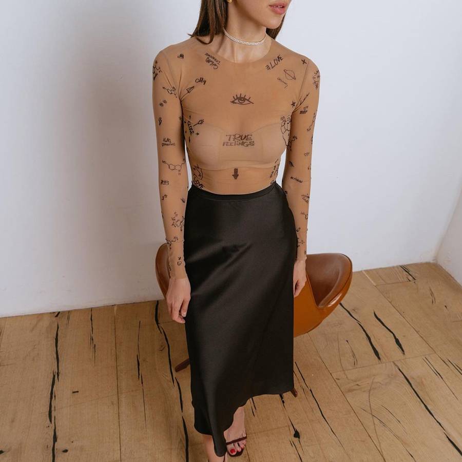 Dam Bodysuit Transparent Långärmad Spandex Elegant Design-4