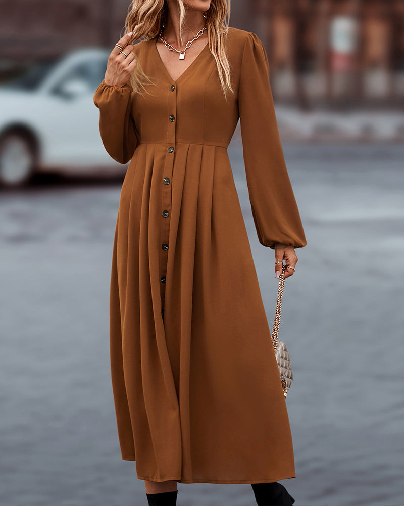 Dam Höstklänning Tidlös Design Varmt Tyg Elegant Stil-2