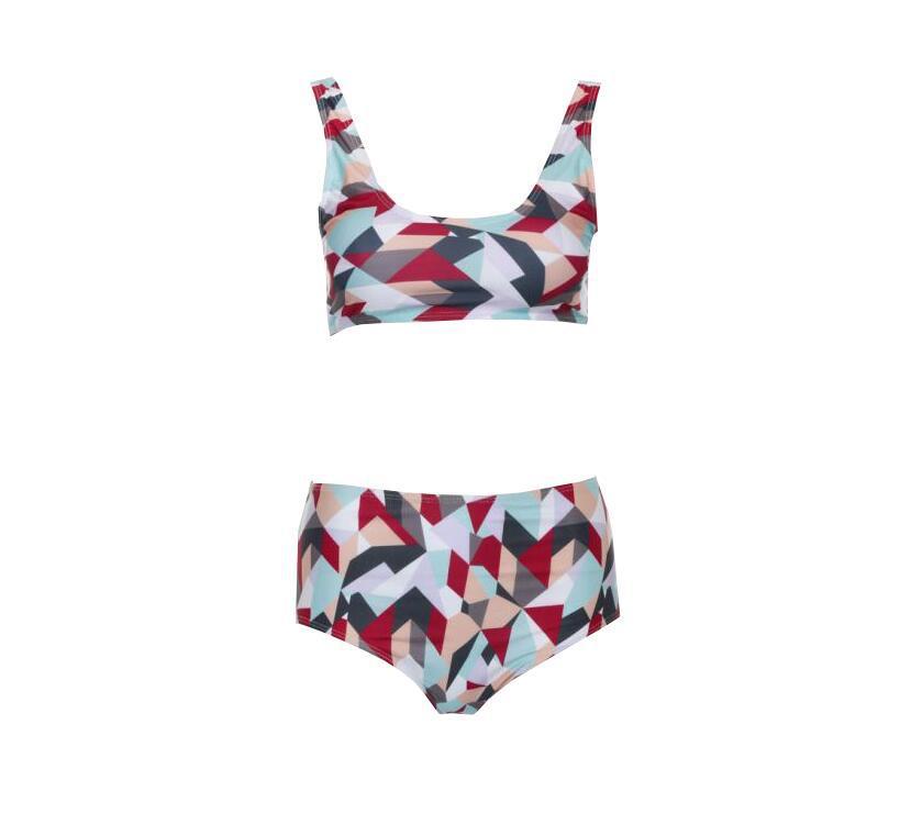 Dam Set Geometrisk Design Hög Midja Syntetiska Fibrer-1