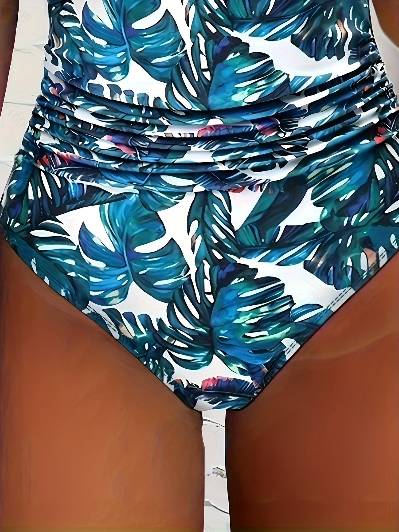 Baddräkt Dam V-ringning Justerbara Band Elastisk Material-3