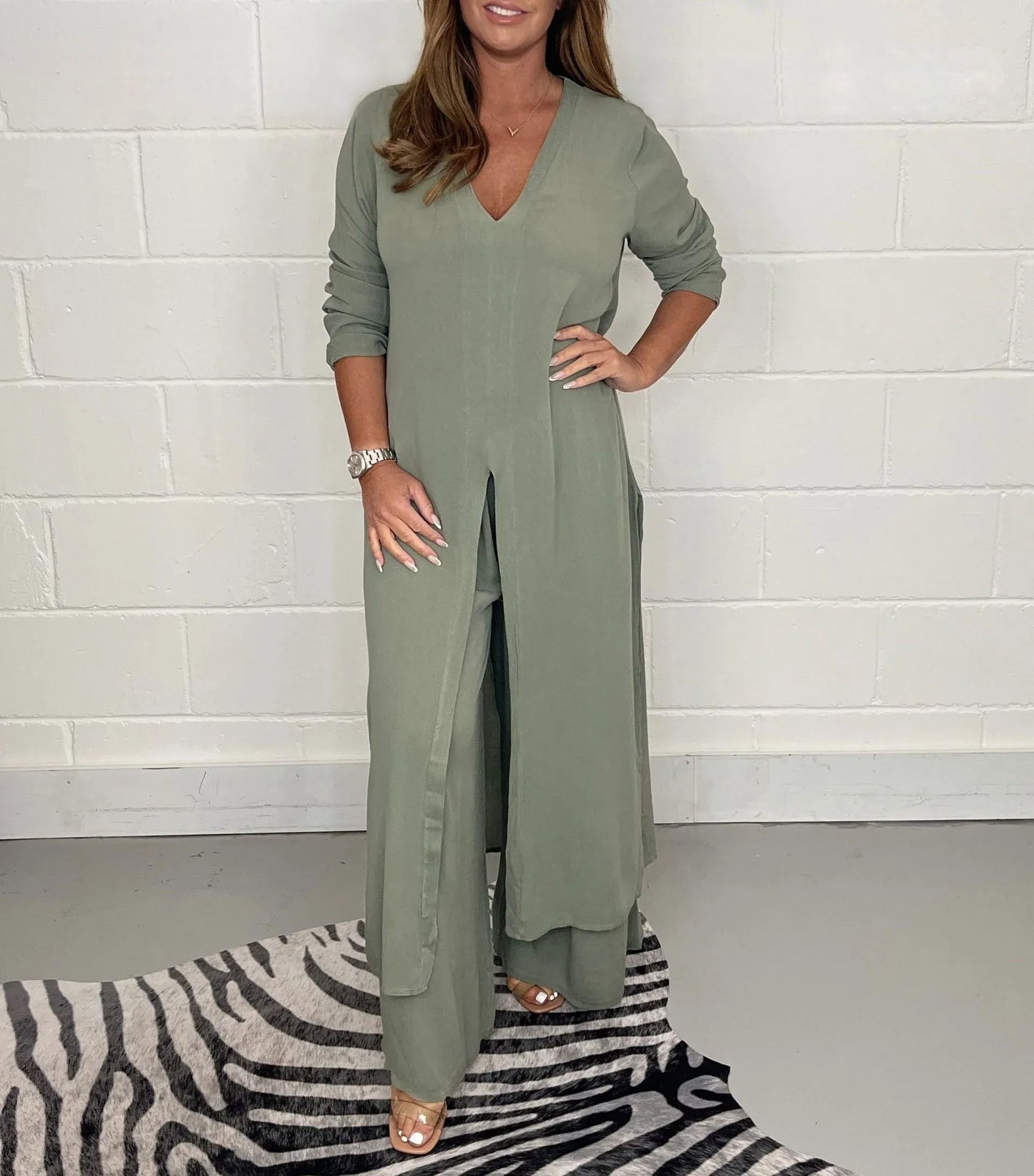 Tvådelat Set Dam Elegant Byxor och Jacka Polyester-1