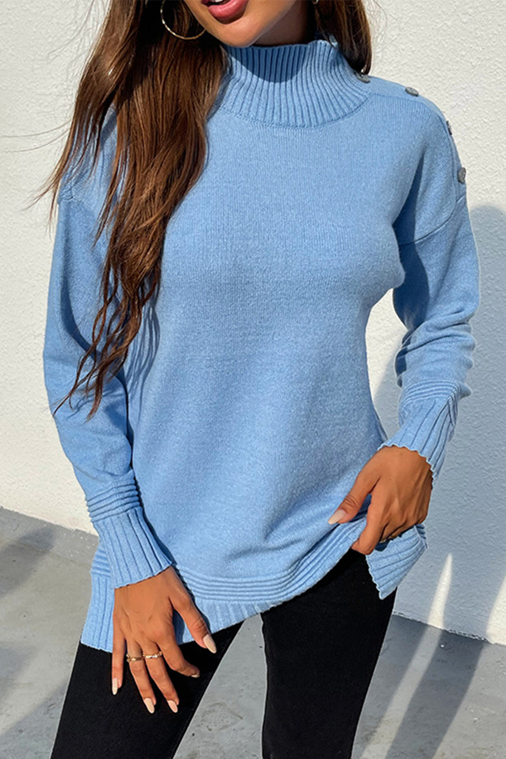 Stickad Dam Tröja Med Stativkrage Polyester Lång Ärmar 6