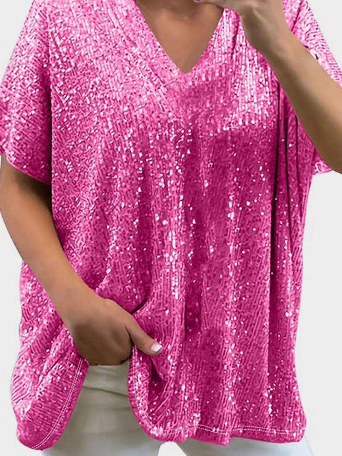 Variant image for Kortärmad Blus Dam V-ringning med Paljetter i Polyester-43