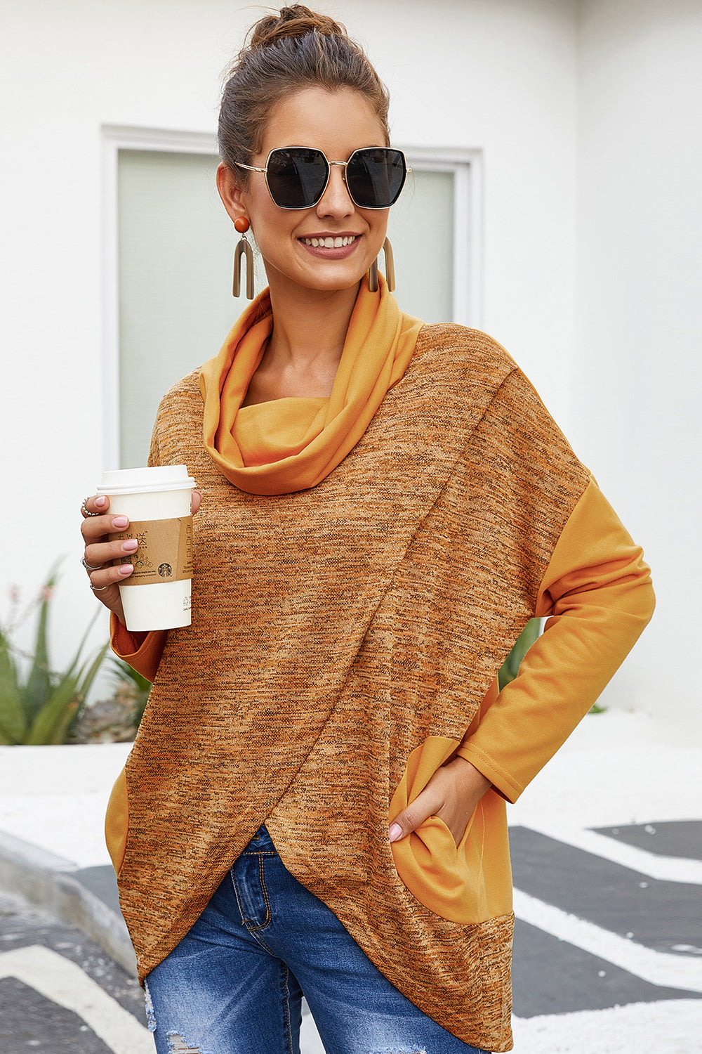 Dam Stickad Tröja Fällbar Krage Mjuk Polyester Bred Snitt-6