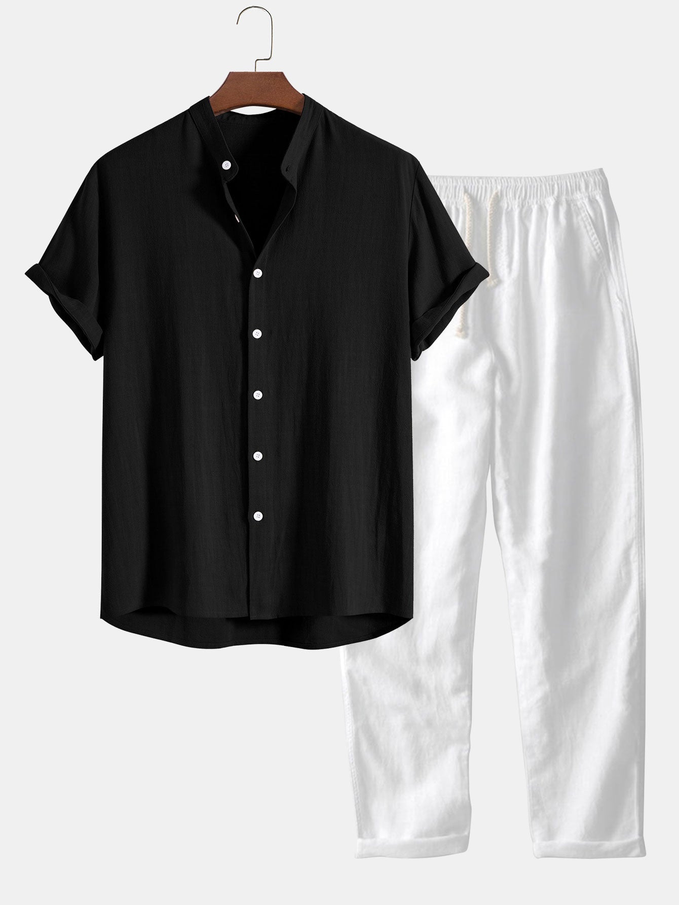 Linne Poloshirt och Byxor Set för Herrar – Avslappnade Sommarkläder i 100% Linne, S-2XL 9
