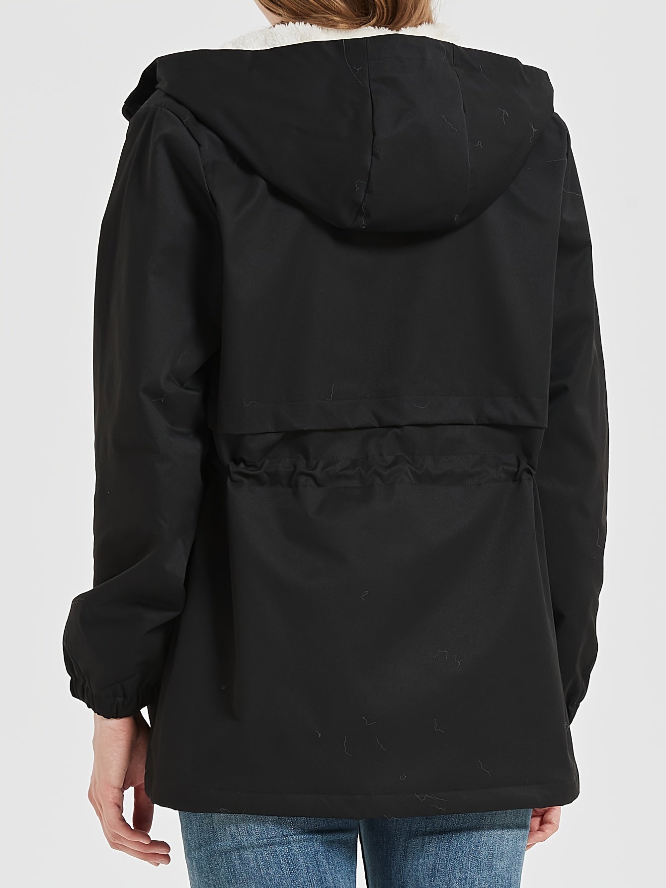 Dam Lång Vinterjacka Fleece Parka Med Huva-3