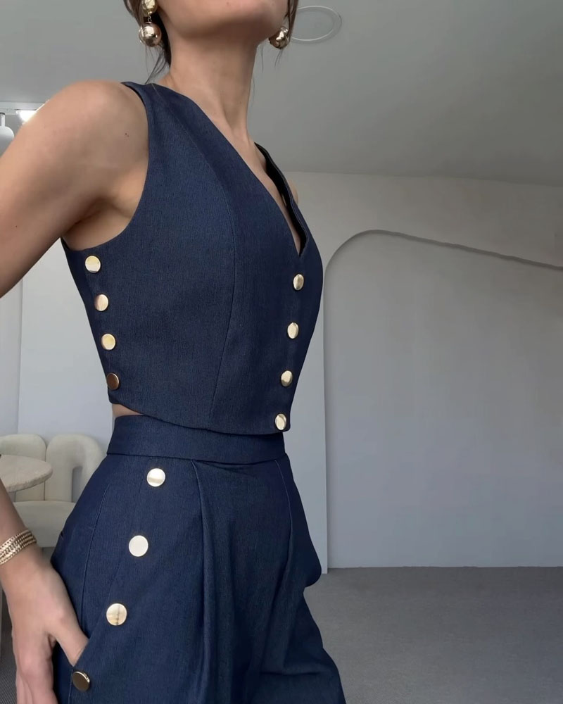 Dam Tvådelad Uppsättning Väst och Byxor Polyester Spandex-1
