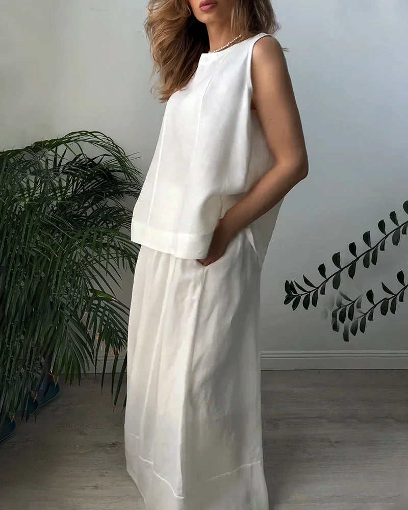 Dam Ärmlös Klänning Elegant Linne Design 2