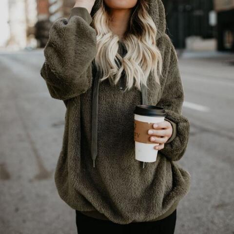Kvinnors Hoodie Fluffig Avslappnad Vinterdesign Mjuk Tyg 9