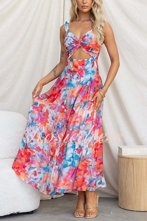 Kvinnors Midi Klänning med Utskuren Design – Svängsilhuett i Bomull och Polyester för Varma Dagar 3