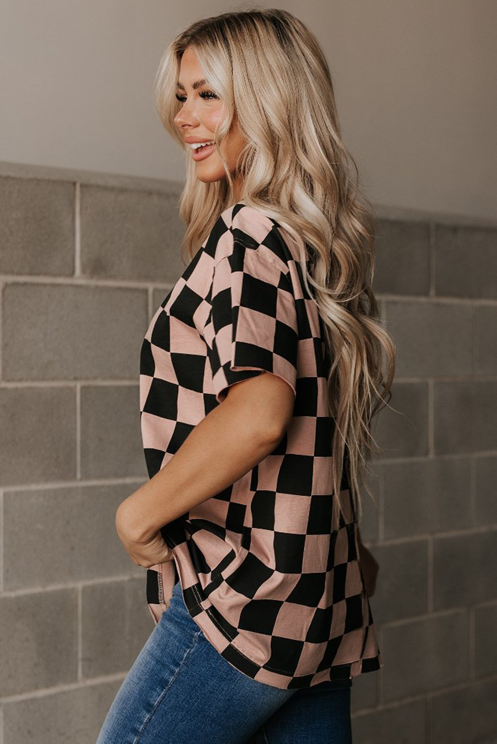Dam T-shirt Checkdesign Lätt Andningsbar Tyg-4