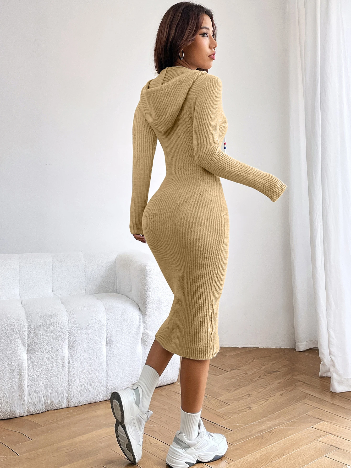 Dam Klänning med Huva Mjuk Bomull Avslappnad Passform 4