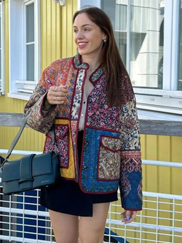 Damjacka Blommigt Tryck Quiltad Mjuk Blandning 4