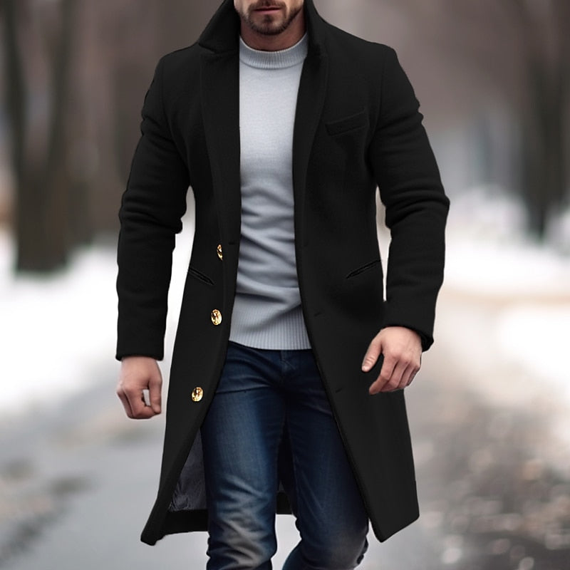 Herrkappa Ullblandning Elegant Gyllene Knappar-4