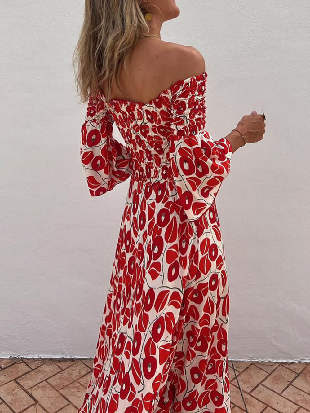 Maxiklänning Dam Off-Shoulder Blommig Lätt Material för Sommar-5