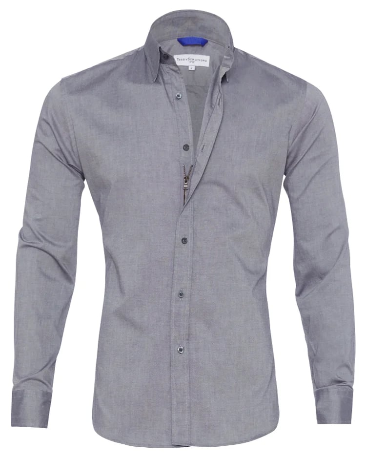 Herrskjorta Royal Oxford Dragkedja Strukturerad 97% Bomull 3% Elastan 5