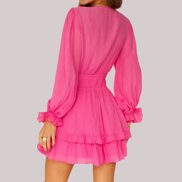 Dam Wrap Klänning med Ruffles och Djup V-hals i Polyester-6