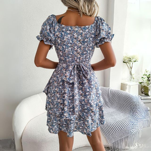 Dam A-linjeformad Klänning Hjärthalsring Blommönster Mjuk Tygblandning 5