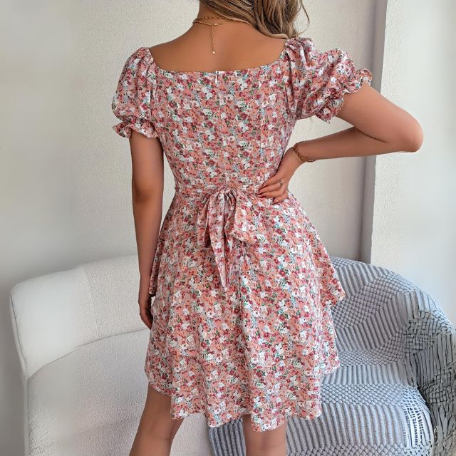 Dam A-linjeformad Klänning Hjärthalsring Blommönster Mjuk Tygblandning 6