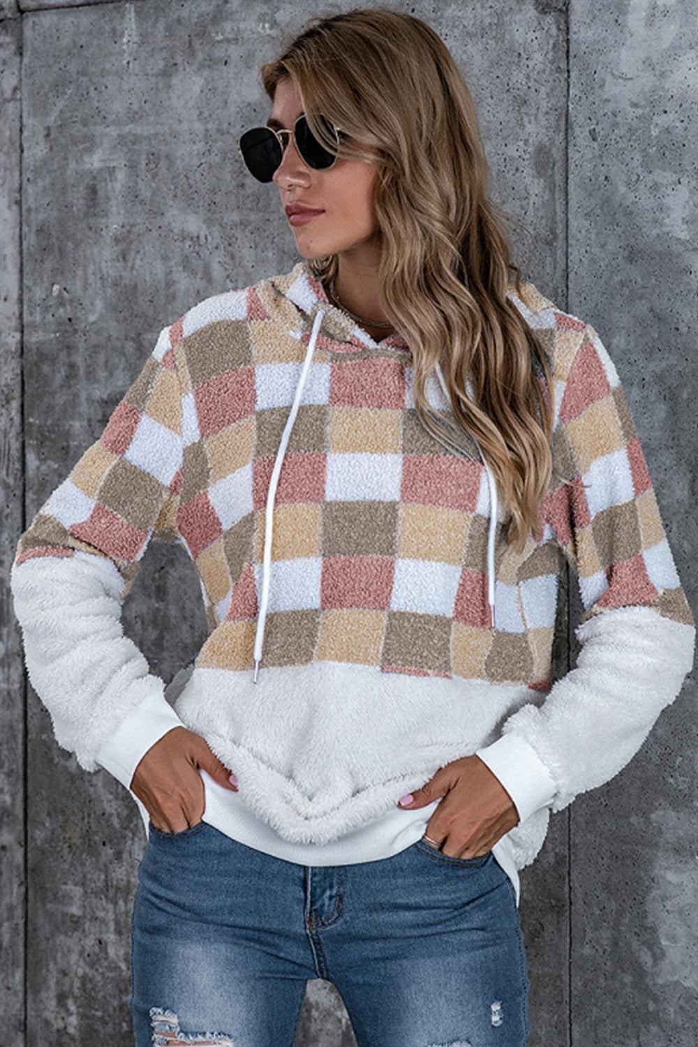 Variant image for Dam Hoodie Rutig Fleece med Huva-1