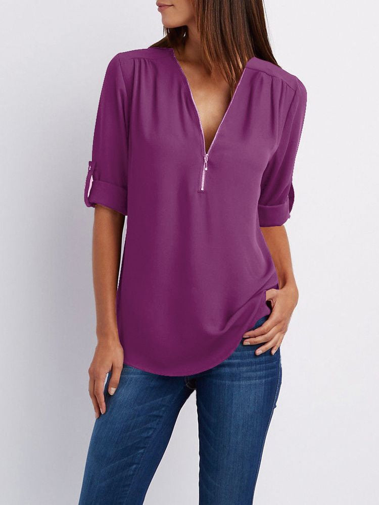 Dam Långärmad Blus Loose Fit Mjuk Tyg 12