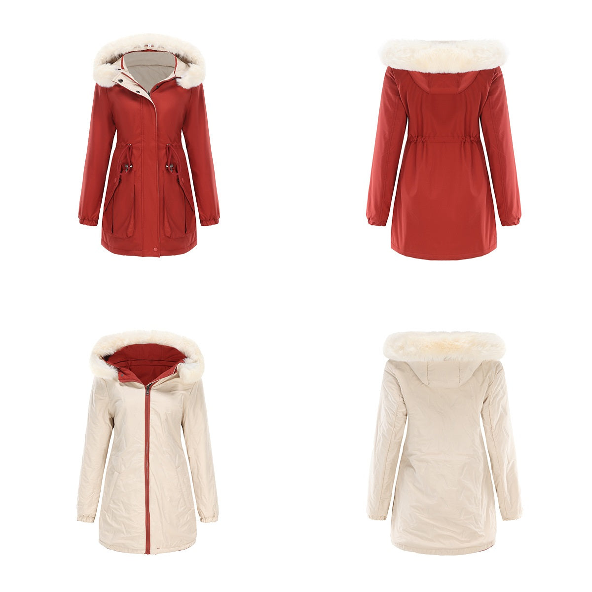 Dam Vändbar Parka Polyester Chic Medellängd 65 cm-5