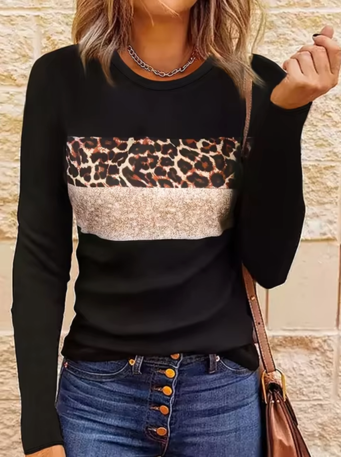 Variant image for Dam Långärmad T Shirt Med Leopardmönster Mjuk Bomull-51