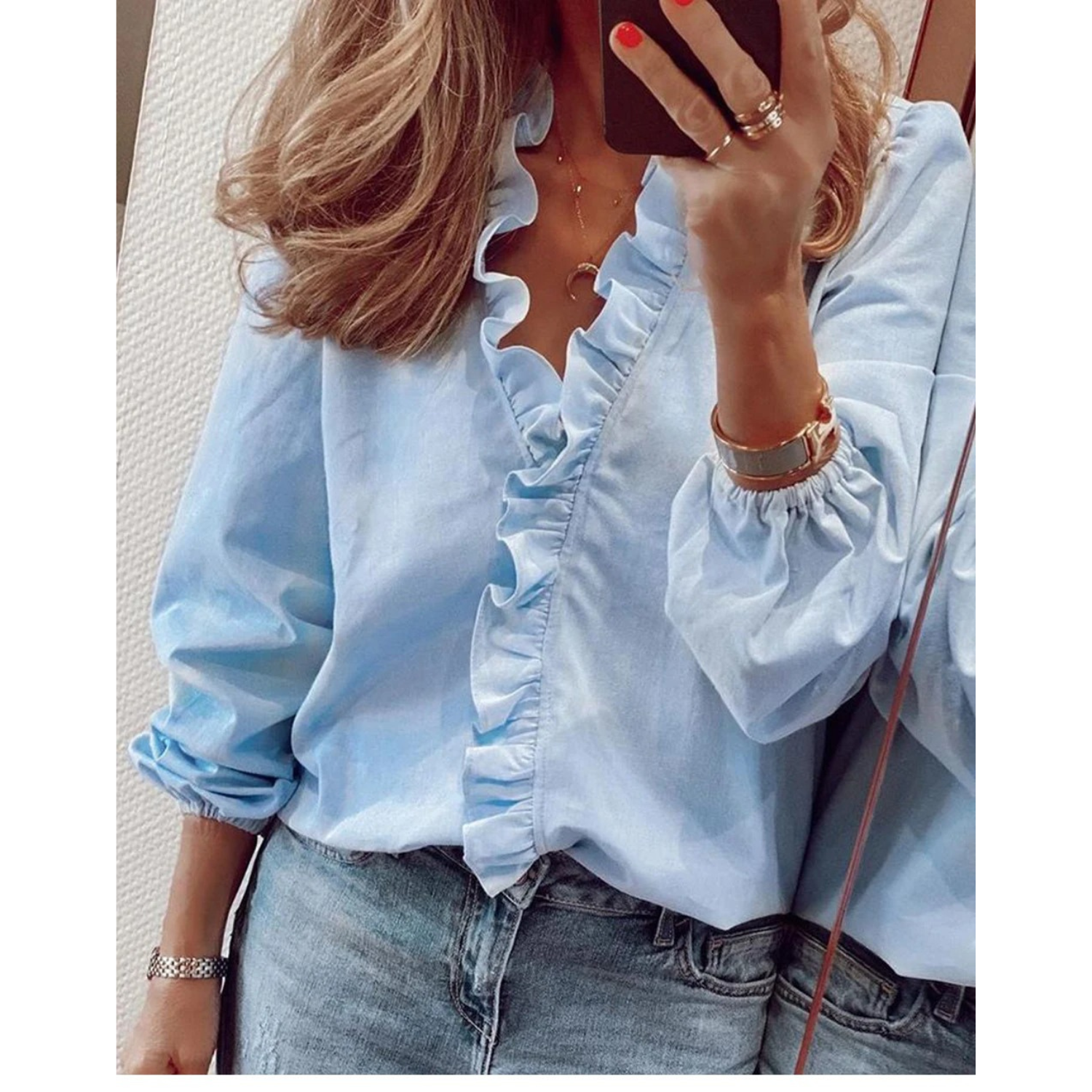 Kvinnors Chiffon Blus med V-ringning och Lila Blommönster – Luftig och Bekväm för Alla Tillfällen 16