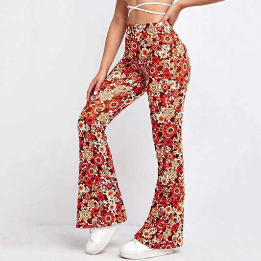 Byxor Dam Blommönster Trendig Design Polyester High Waist-1