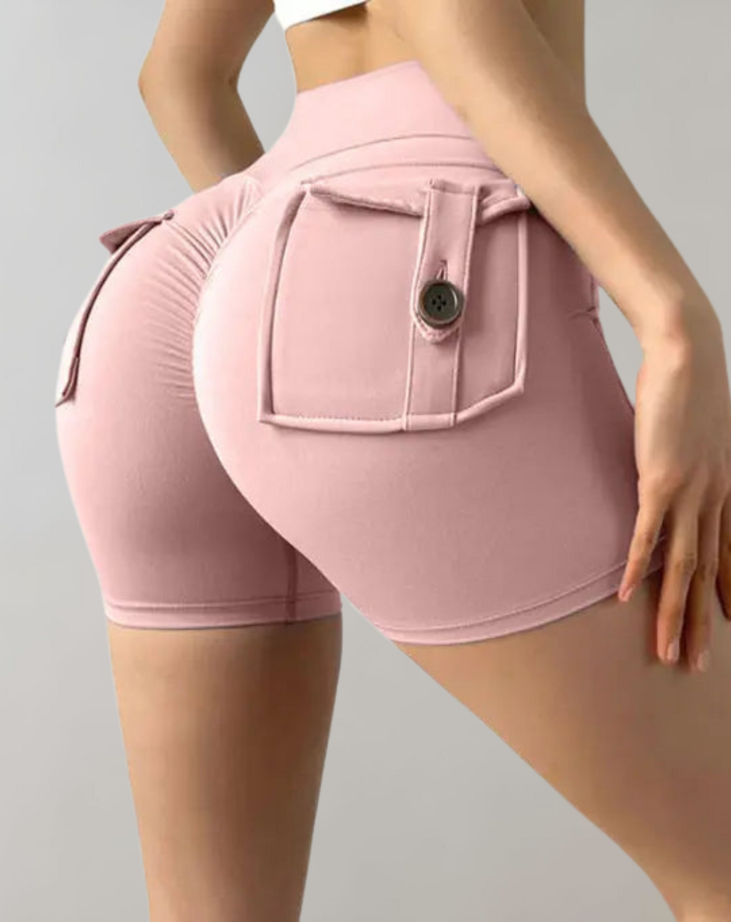 Dam Träningsshorts Hög Midja Andningsbart Material med Fickor 12