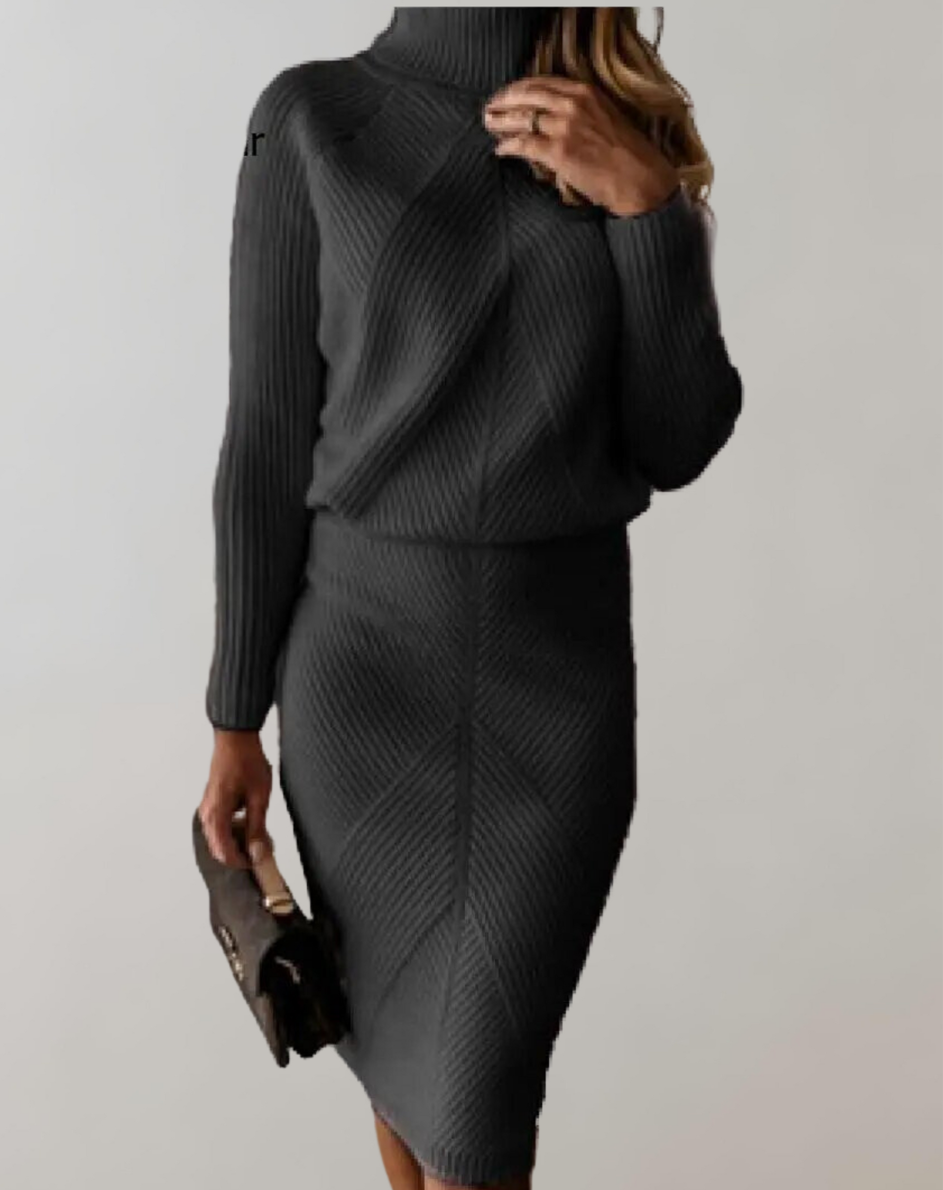 Tvådelat Set Dam med Turtleneck och Smal Kjol i Högkvalitativ Akryl – Elegant Höstoutfit 14