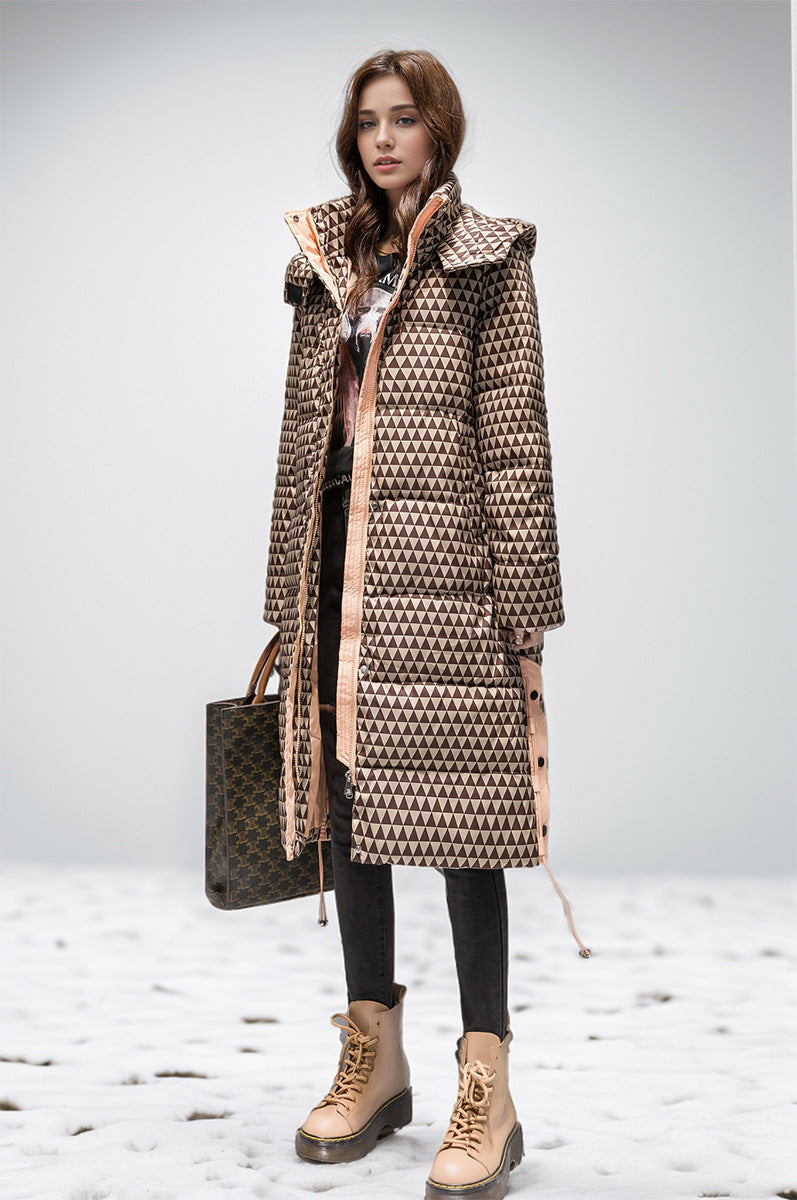 Variant image for Dam Rutig Bomullsrock Med Huva Quiltad Över Knälängd-3