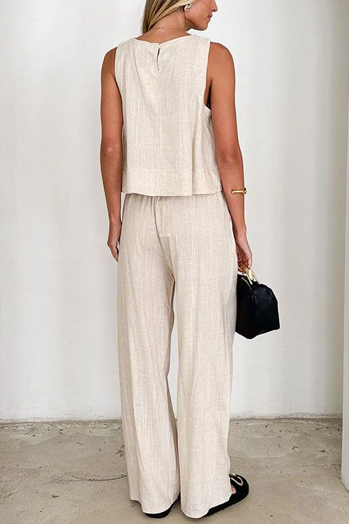 Dam Set Ärmlös Topp Vida Byxor Bomull Polyester-5