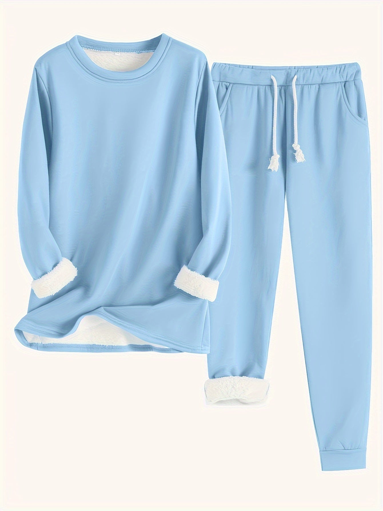 Damset Vintertröja Joggingbyxor Monokrom Mjuk Blandningstyg-2