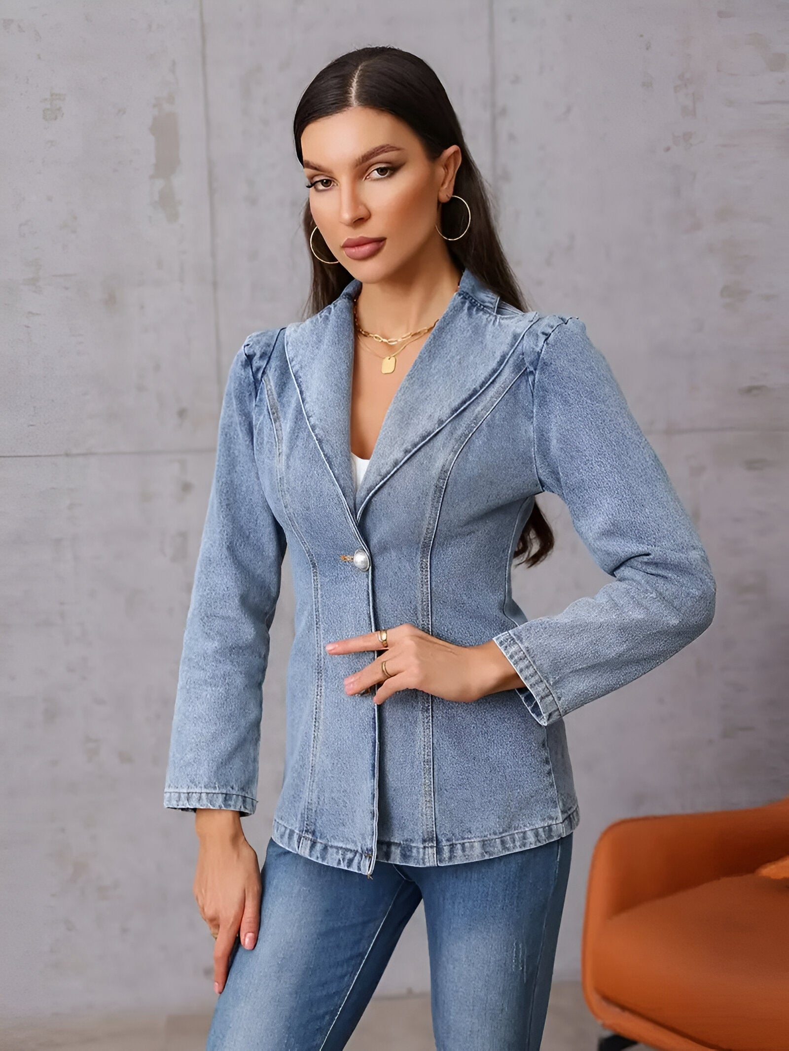 Dam Jeanjacka Asymmetrisk Design Bomullsblandning-2