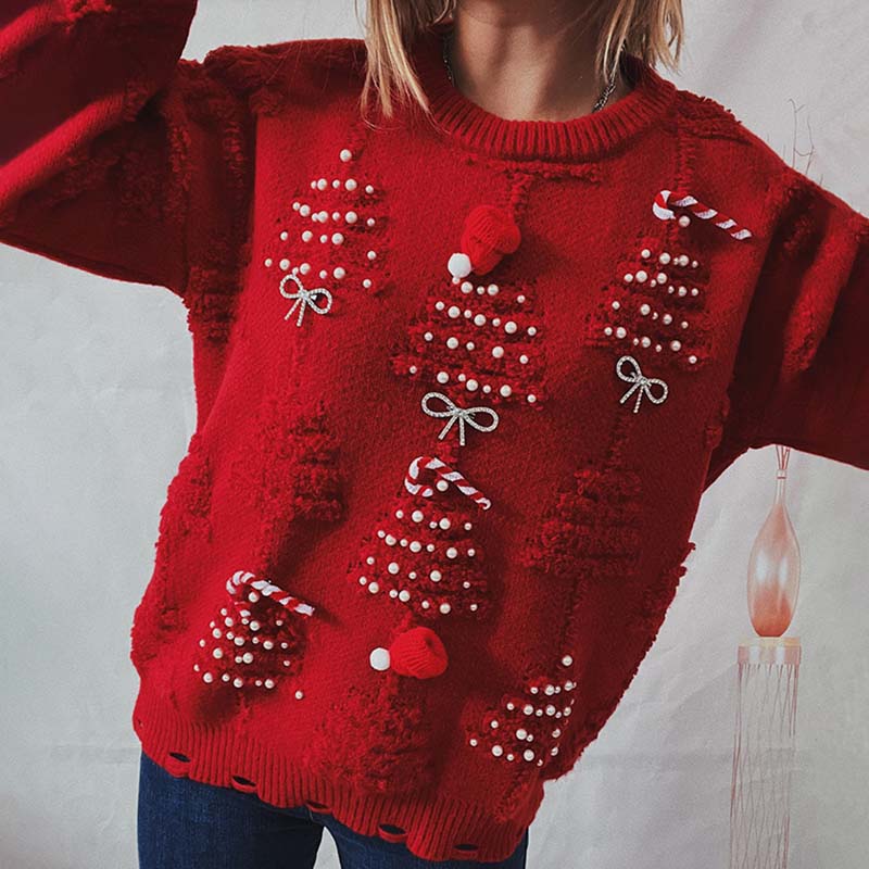 Dam Tröja Långärmad Cirkulär Design i Blandat Tyg-4