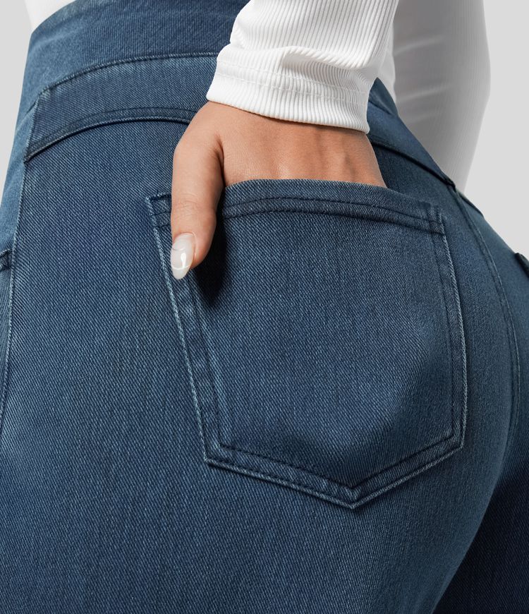 Kvinnors Breda Byxor Hög Midja Elastisk Polyester-6